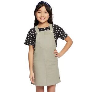 NWT Girls Sz  XS (4/5) Black Floral Top & Light Green Jumper Dress 2 Pc Set GAP